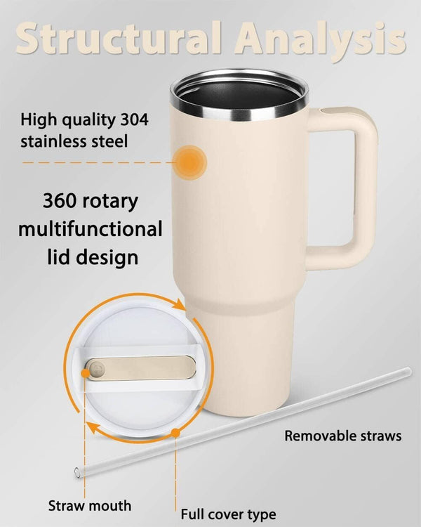 Tumbler with Handle and Straw Lid Insulated Reusable Stainless Steel  1200ML