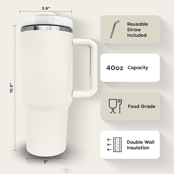 Tumbler with Handle and Straw Lid Insulated Reusable Stainless Steel  1200ML